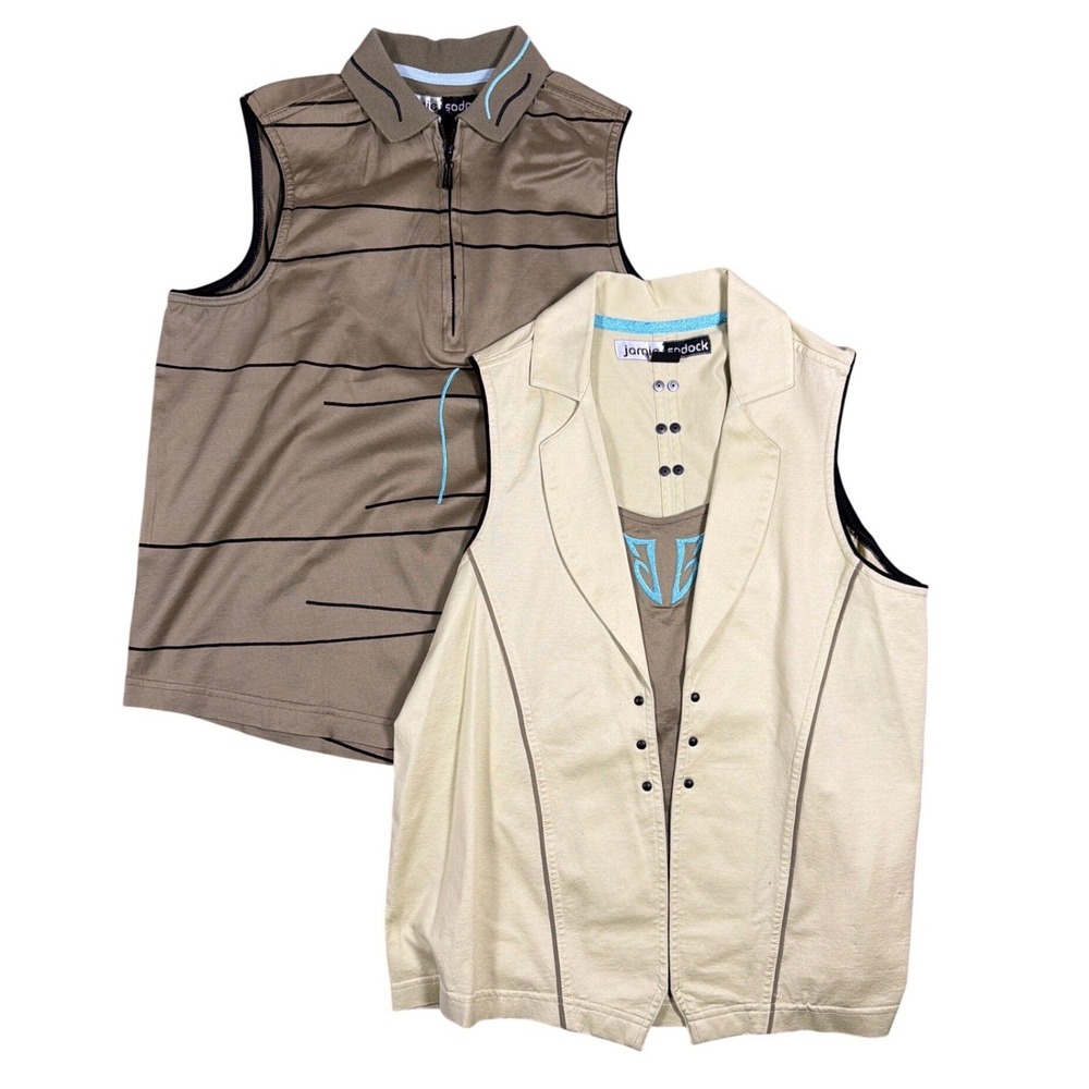 Jamie Sadock Womens Golf Top Set Sleeveless Polo and Vest Olive Yellow Size M